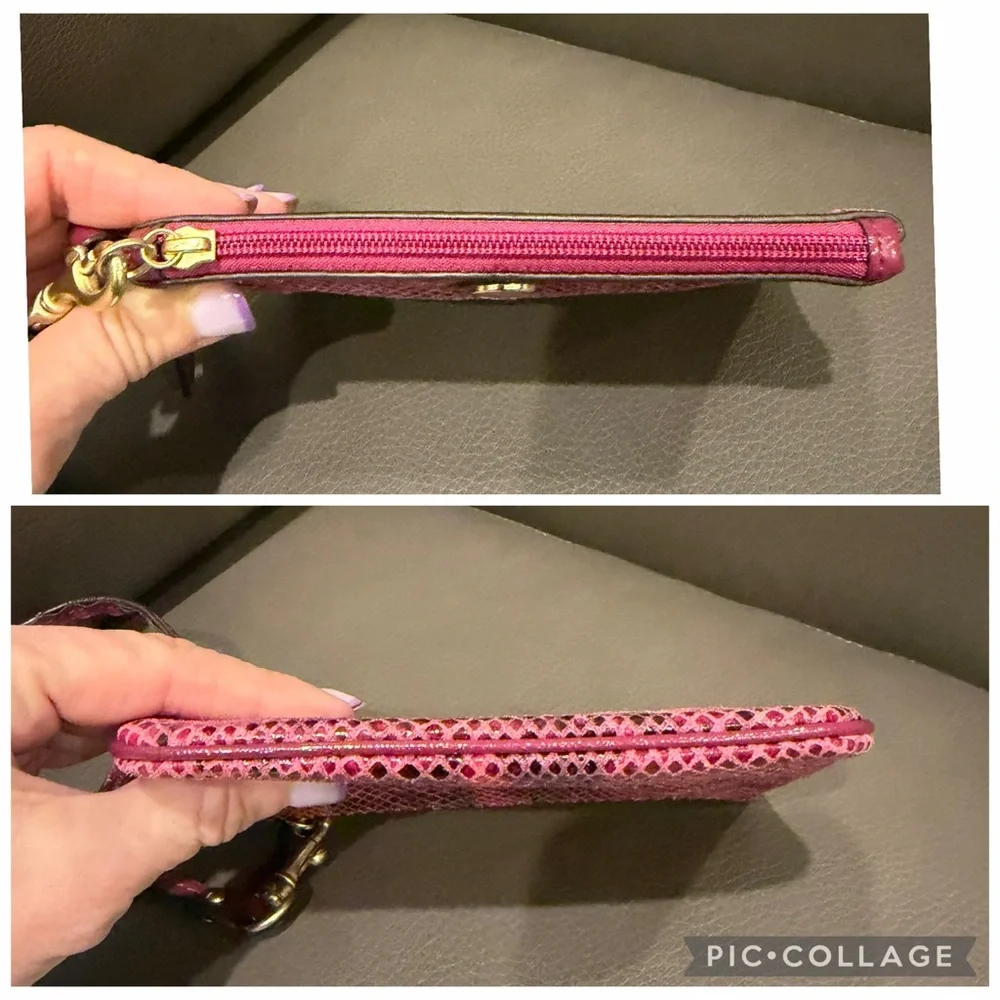 COACH Raspberry Python Leather Wristlet with Dusty - Picture 6 of 7
